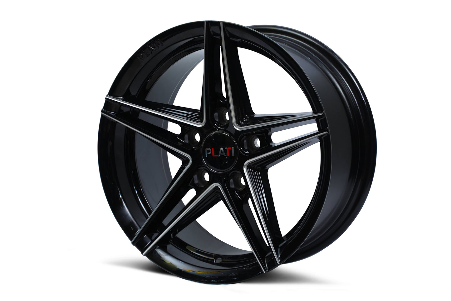 Plati 15 inch 5 hole Gloss Black Diamond Cut Ridge