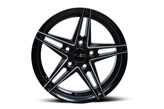 Plati 15 inch 5 hole Gloss Black Diamond Cut Ridge